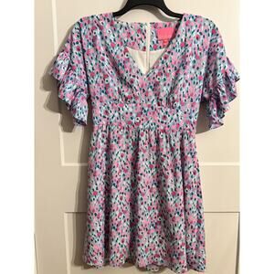 Lilly Pulitzer Dress Sz 6 Floral Fit & Flare V Neck Ruffle Easter Wedding Vaca